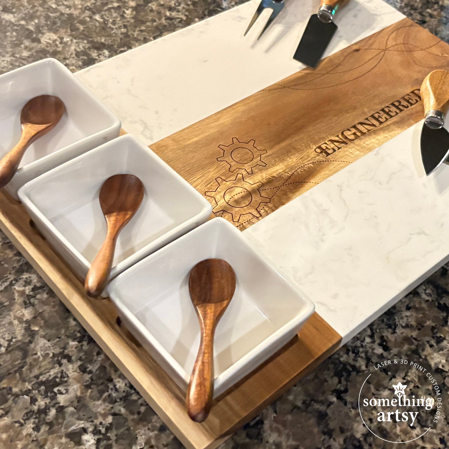 Marble Charcuterie Board & Bowls Set engraved