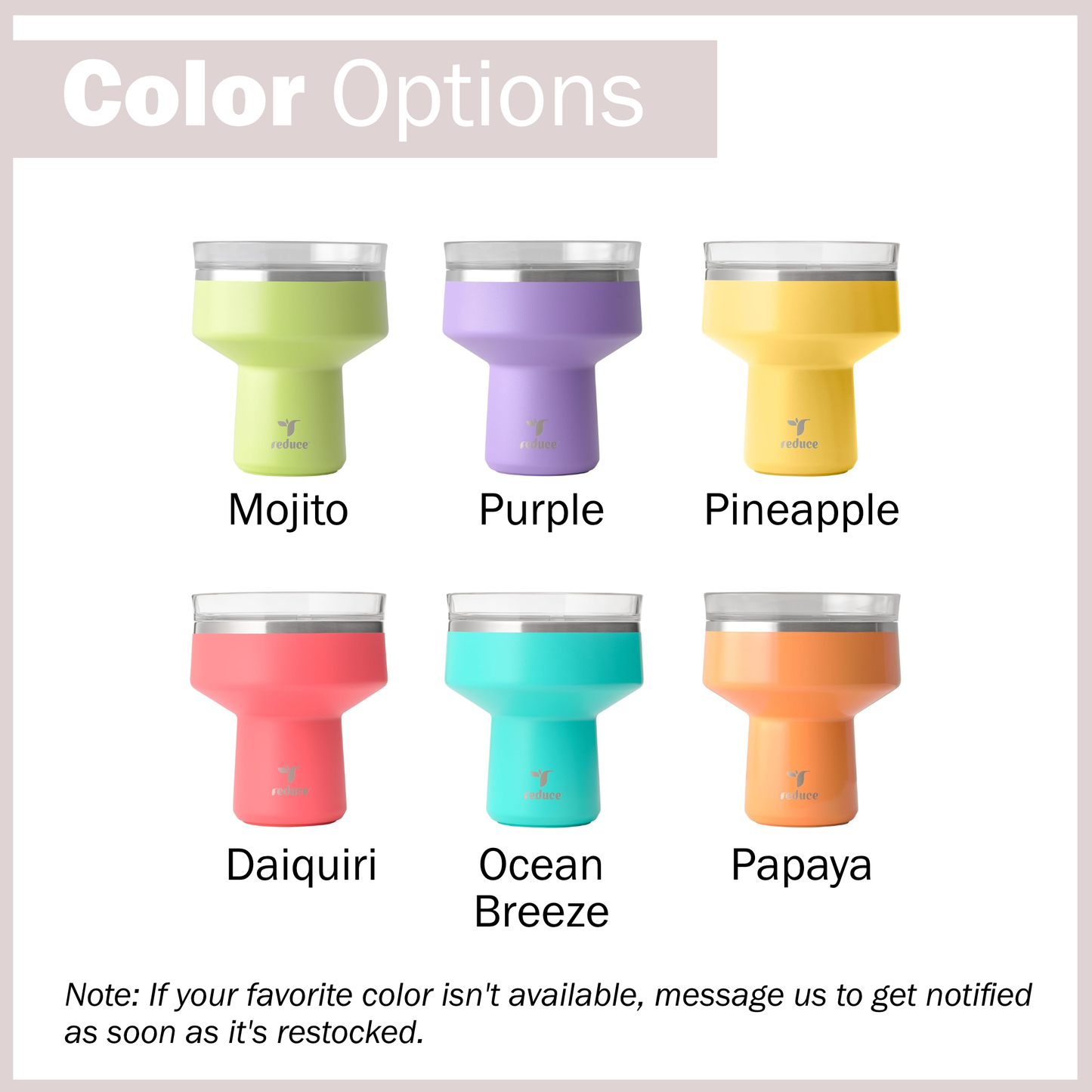 Color options: mojito, purple, pineapple, daiquiri, ocean breeze, papaya