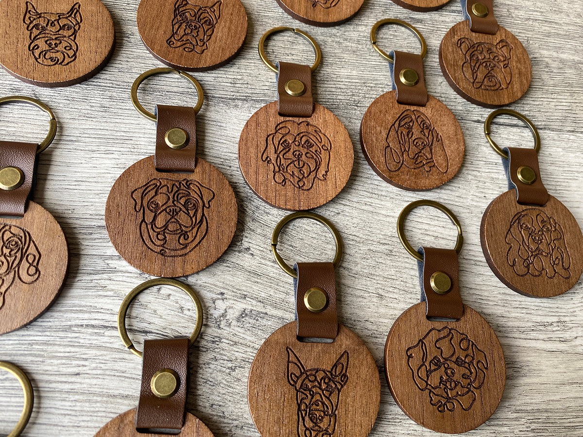 Custom Round Wood Keychain – Engraved Logo or Dog Breed Silhouette