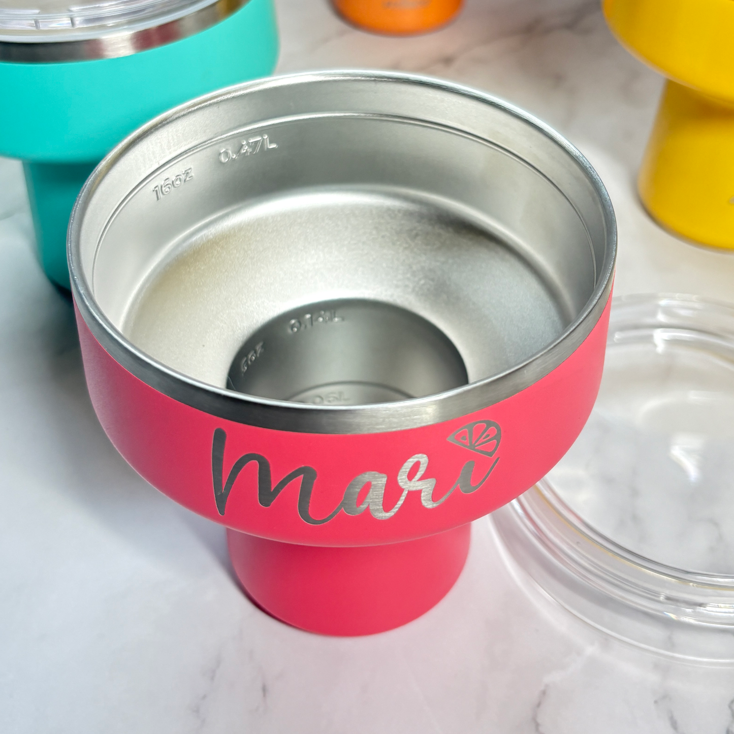 Margarita tumbler showing the Internal measurement markers
