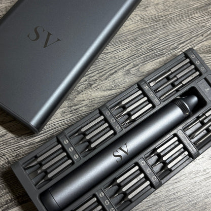 Personalized screwdriver set with initials engraved in the case and in the tool