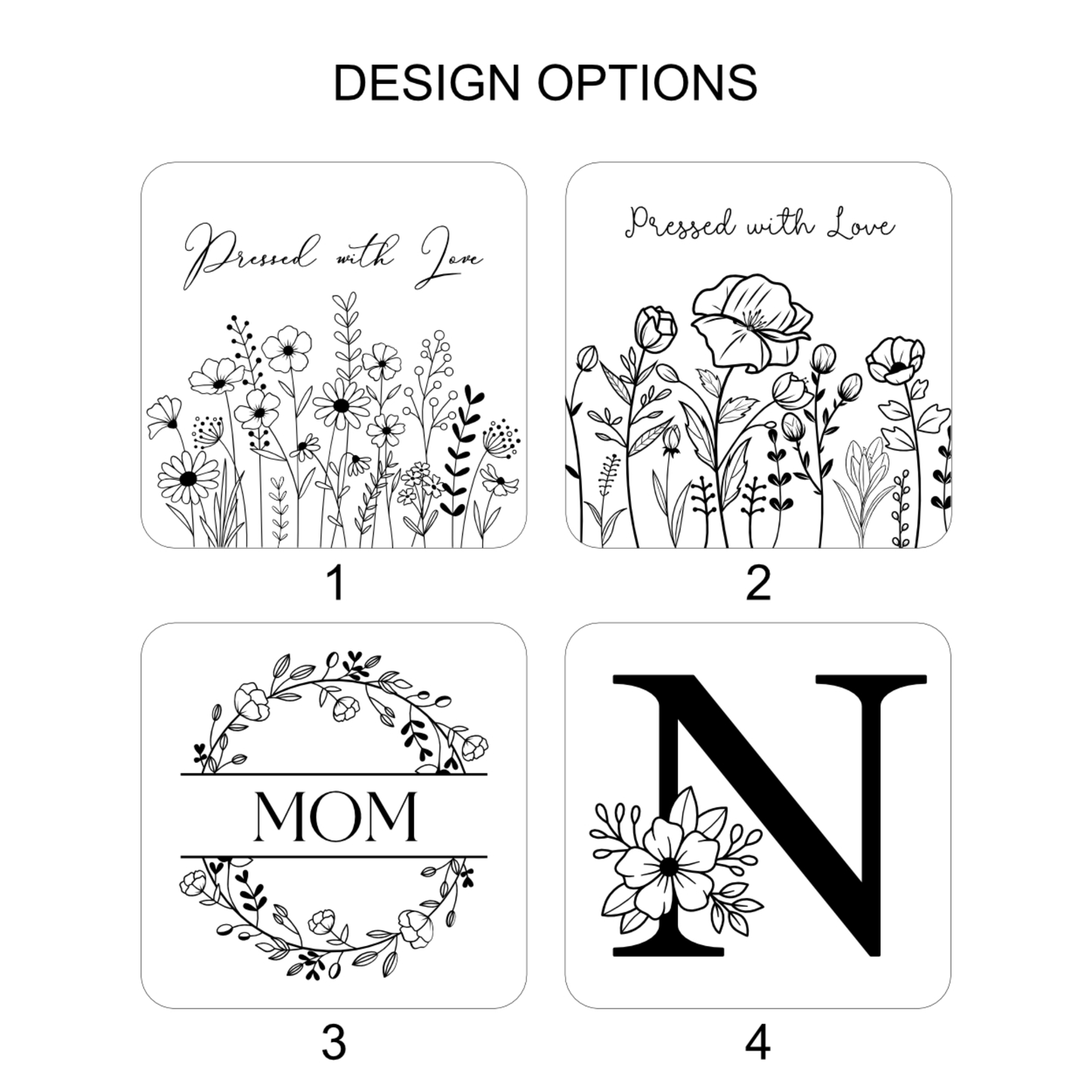 Options for customizing the wooden flower press.