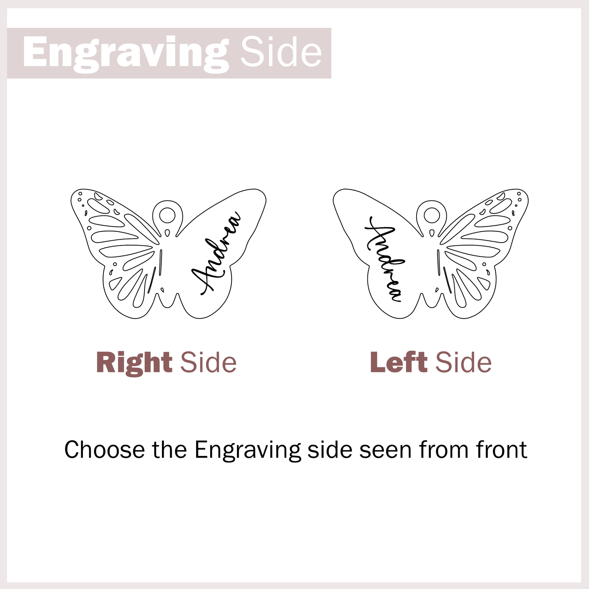 Graphics showing the right or left side to engrave on the butterfly pendant 