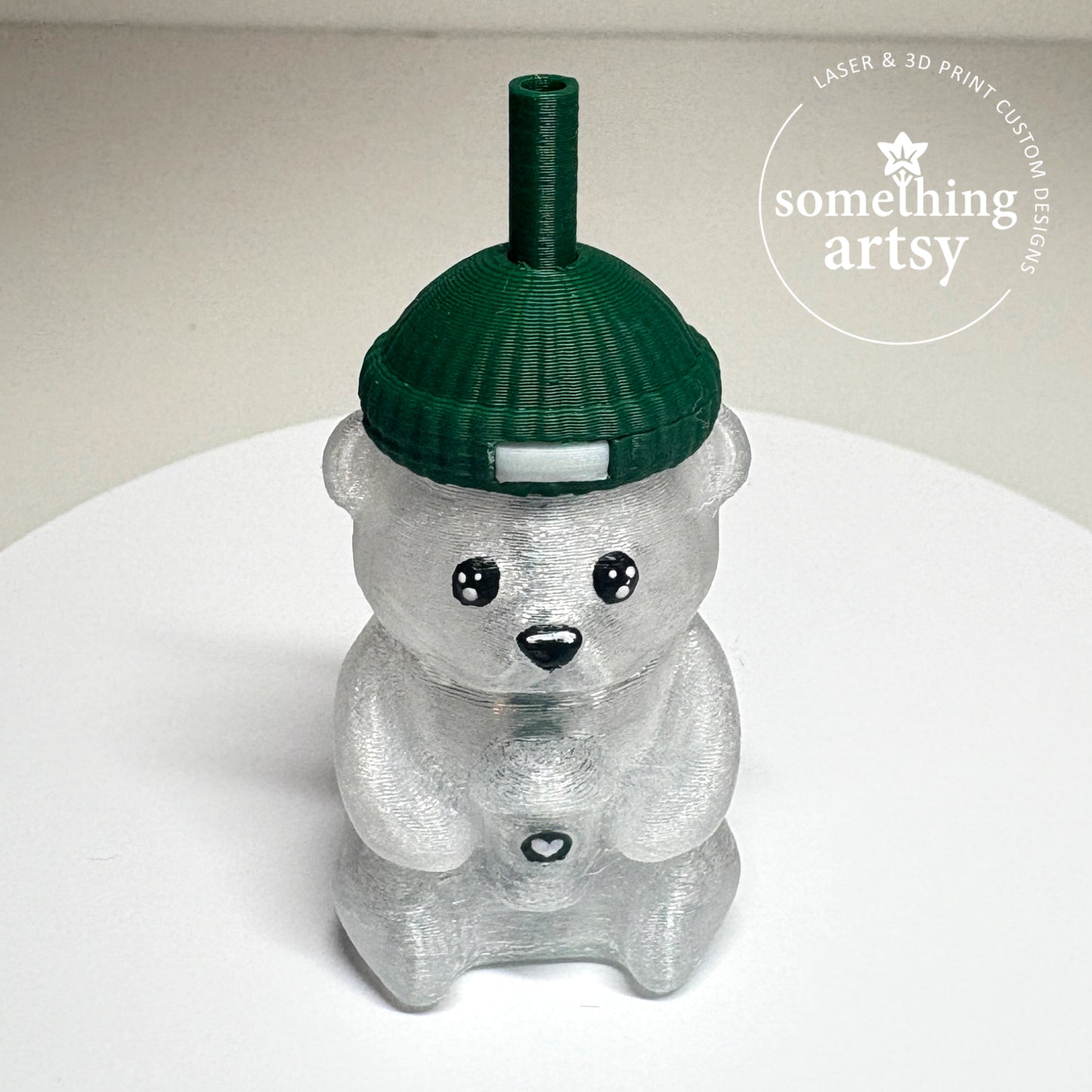 3D Printed Coffee Bear Keychain – Transparent Cup Mini Charm