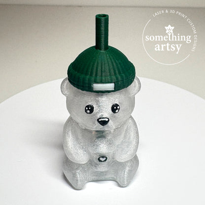 3D Printed Coffee Bear Keychain – Transparent Cup Mini Charm