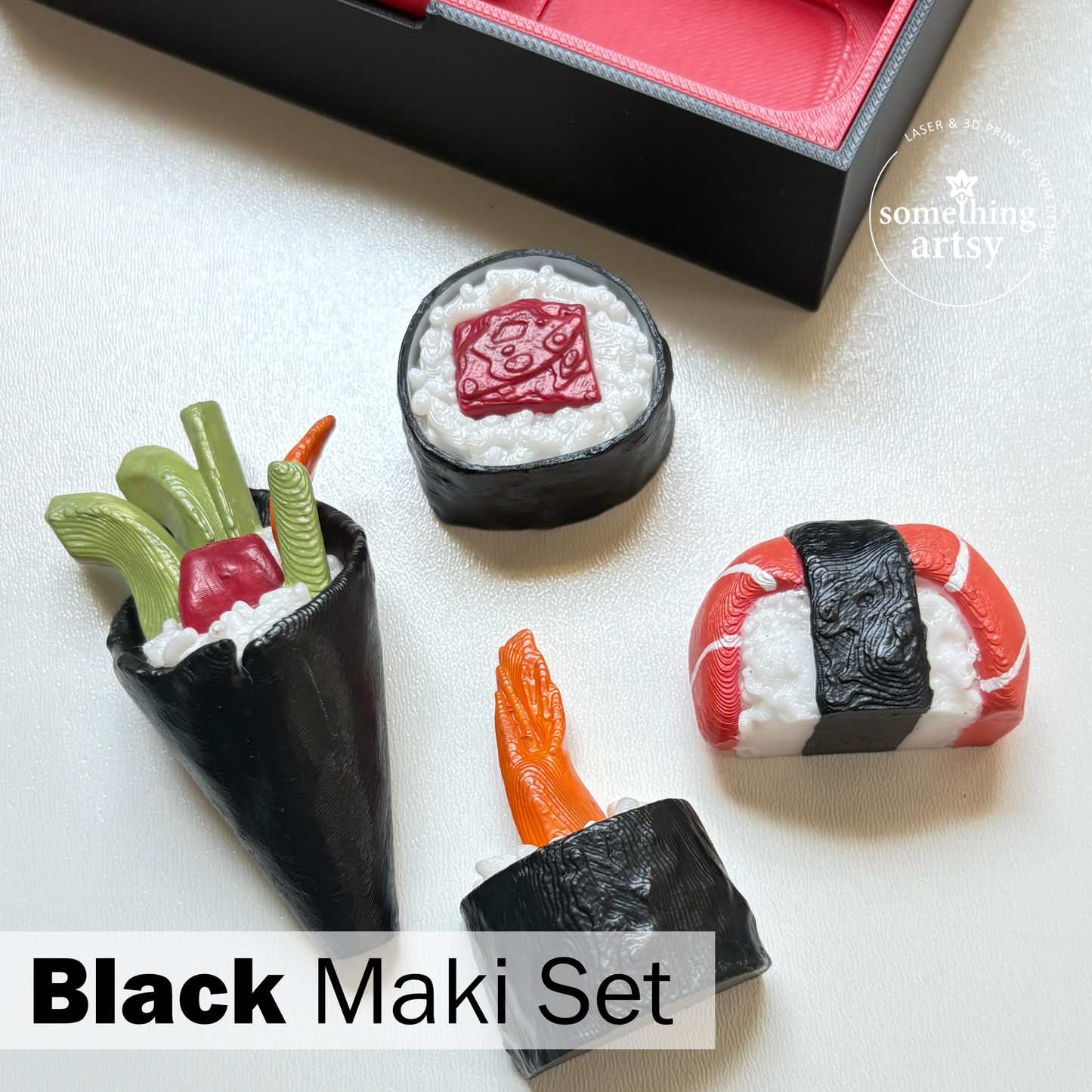 4-3d printed  black maki sushi set of magnets