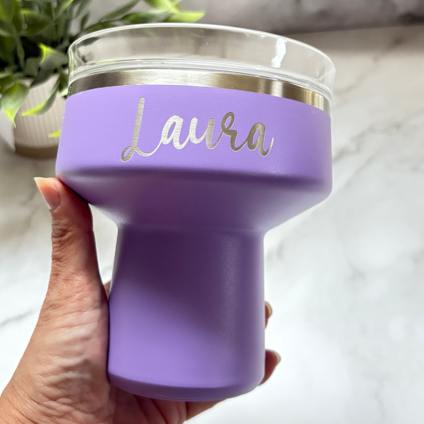 Margarita Tumbler in purple color with an engraved name