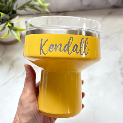 Margarita Tumbler in pineapple color with an engraved name