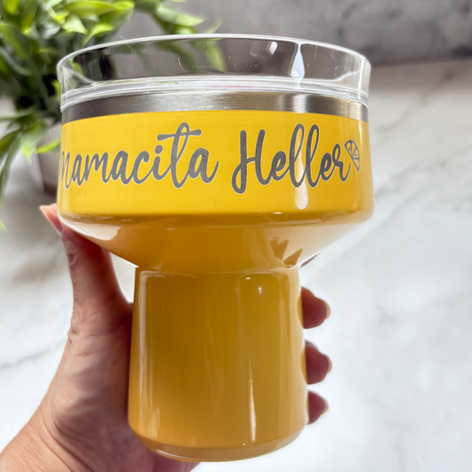 Margarita Tumbler in pineapple color with an engraved name