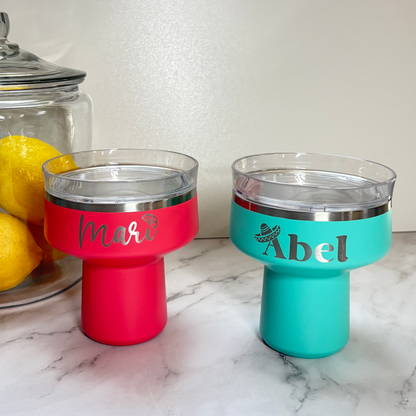 2 margarita tumblers in color ocean breeze and daiquiri, with an engraved name
