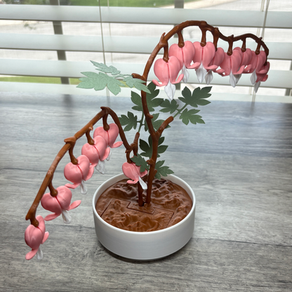 Angled view of 3D printed Bleeding Hearts plant