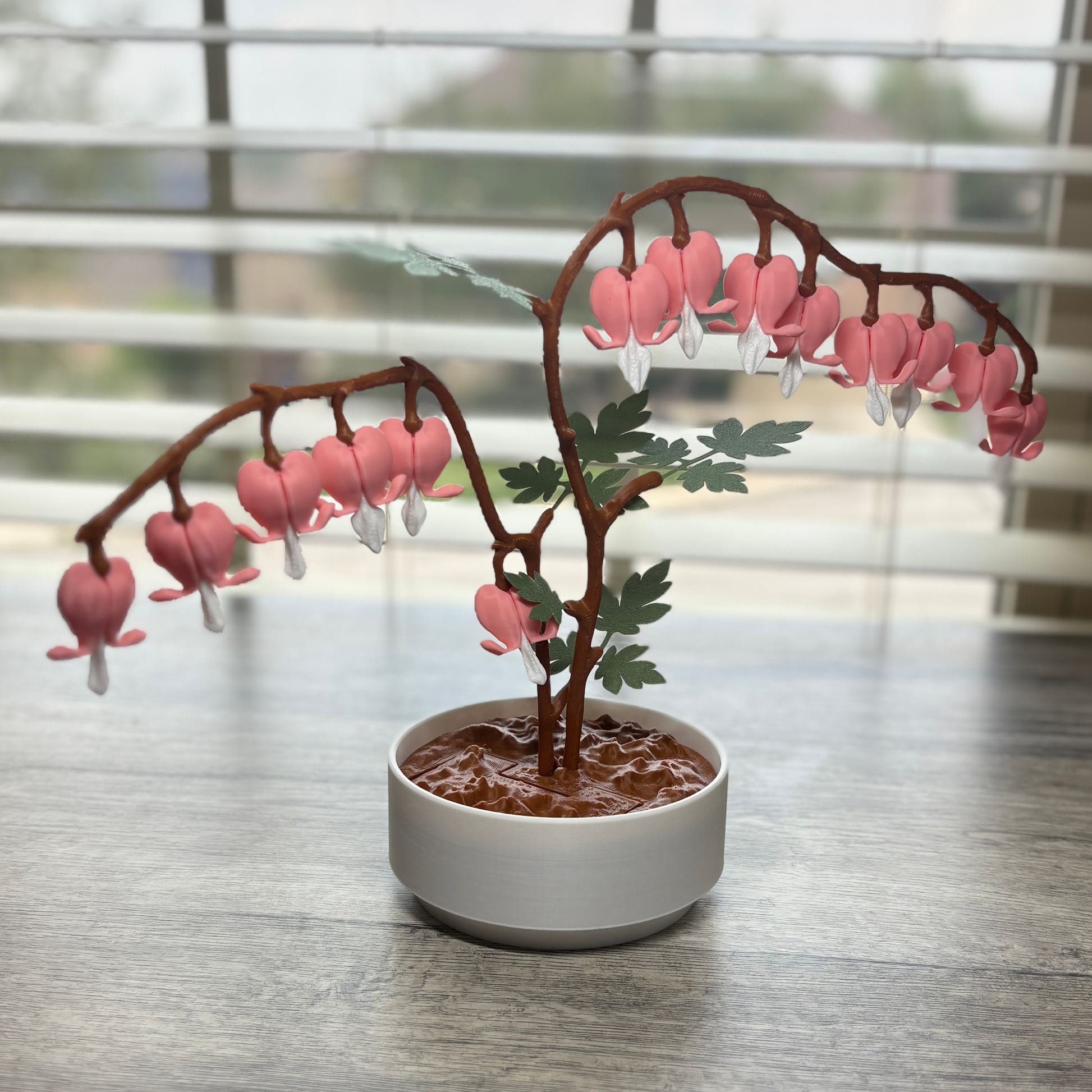 Front view of 3D printed Bleeding Hearts plant.