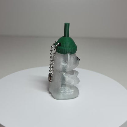 3D Printed Coffee Bear Keychain – Transparent Cup Mini Charm