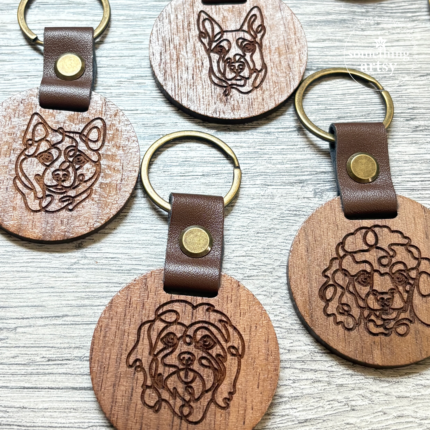 Custom Round Wood Keychain – Engraved Logo or Dog Breed Silhouette