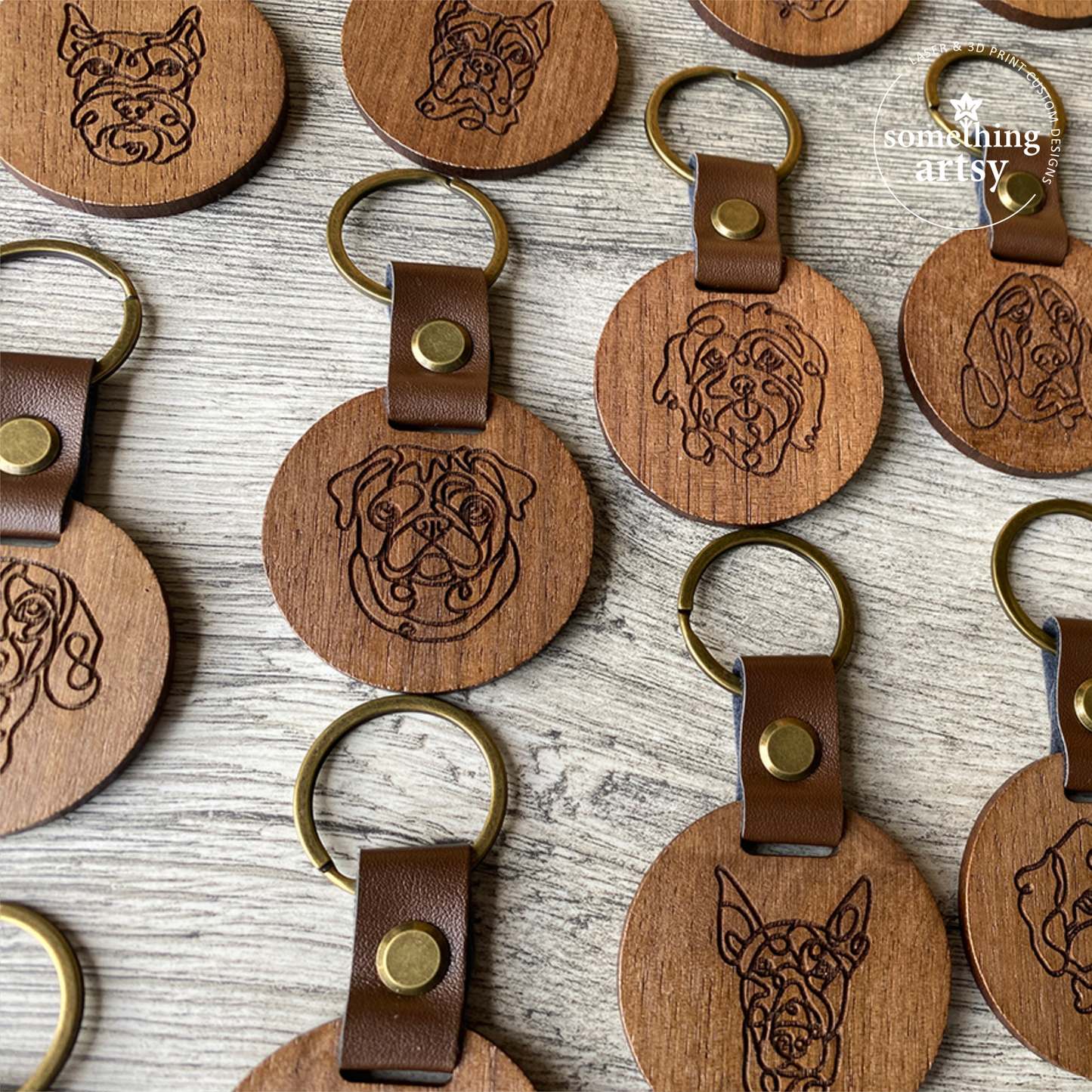 Custom Round Wood Keychain – Engraved Logo or Dog Breed Silhouette