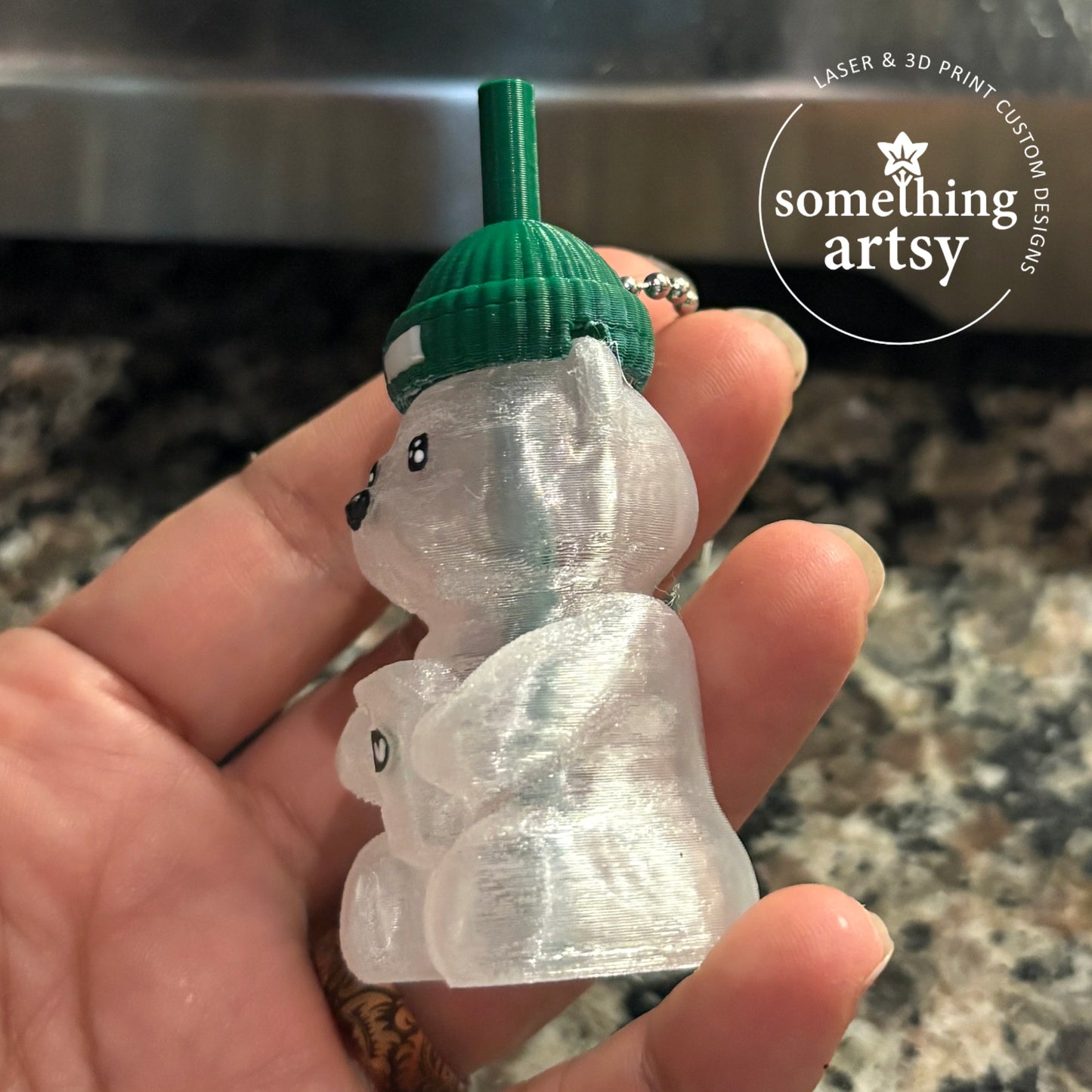 3D Printed Coffee Bear Keychain – Transparent Cup Mini Charm