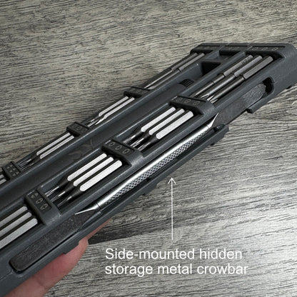 Side mounted hidden storage metal crowbar on the side of the screwdriver set