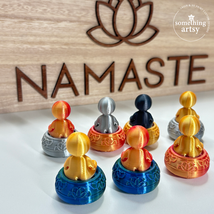 The back of Yogi  Clickers with Namaste frame in background